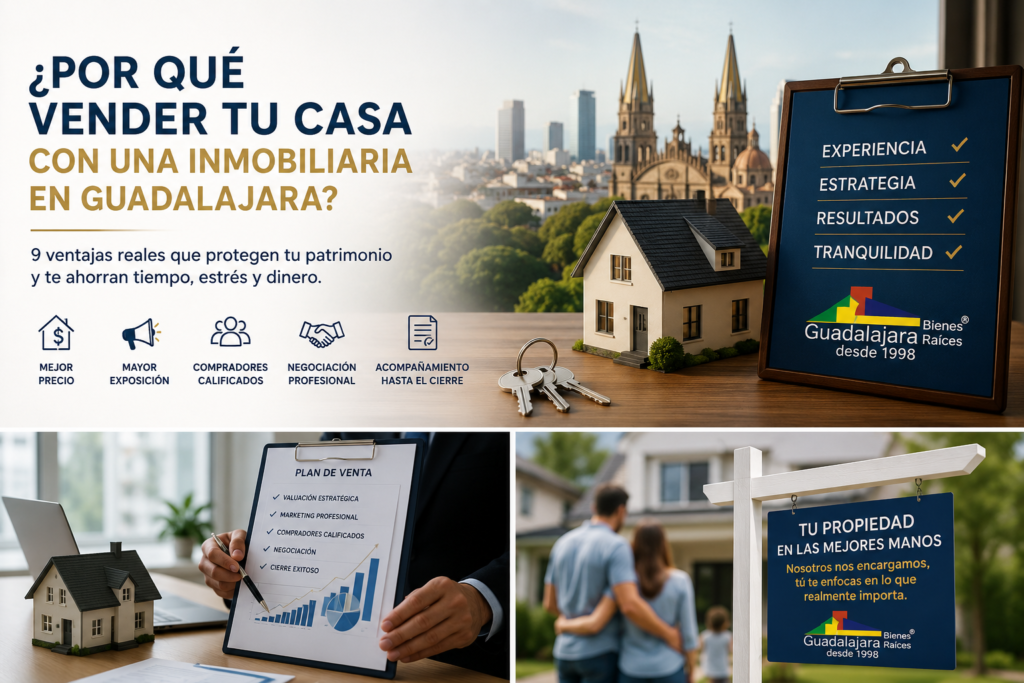 ¿Vas a vender tu casa en Guadalajara? Conoce 9 ventajas de trabajar con una inmobiliaria: precio, promoción, compradores, negociación y cierre.