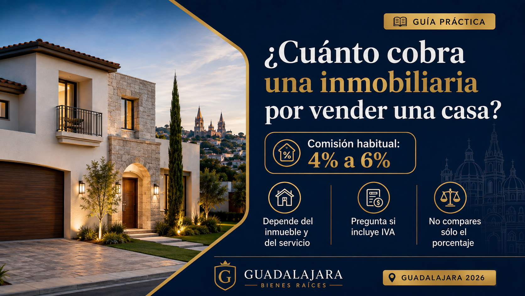 Cuánto cobra una inmobiliaria por vender una casa en Guadalajara en 2026